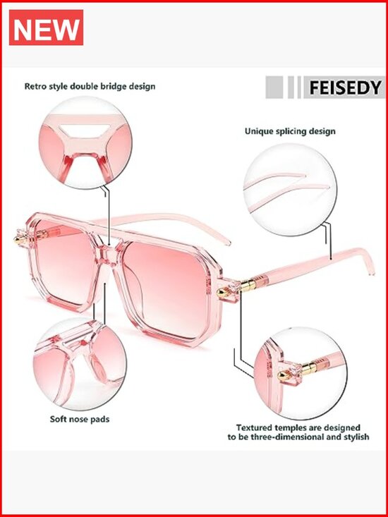Retro Square Aviator Sunglasses UV400 Protection Wrap Around Frame